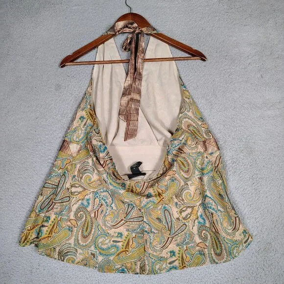 Lane Bryant Top Womens 20 Brown Paisley Halter Neck Blouse Y2K Retro Boho NWT - Picture 2 of 12
